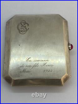 Ancien Étui Boîte A Cigarettes Argent Massif Rubis En Cabochon Art Nouveau 1922