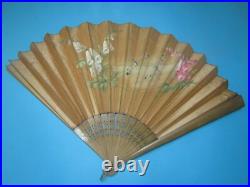Ancien Grand Eventail Peinture Peint Aux Libellules Art Nouveau Fan Fächer