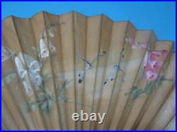 Ancien Grand Eventail Peinture Peint Aux Libellules Art Nouveau Fan Fächer