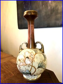 Ancien Joli Vase En Opaline A Décor De Fleur, Émaillage, Art Nouveau