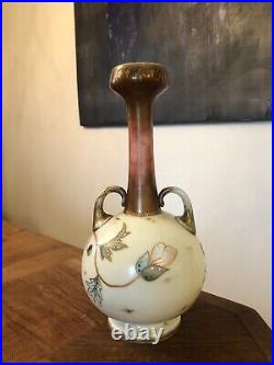 Ancien Joli Vase En Opaline A Décor De Fleur, Émaillage, Art Nouveau