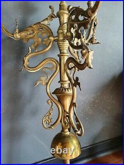 Ancien Lustre Art Nouveau laiton Antique French Jugendstil chandelier houx 1900
