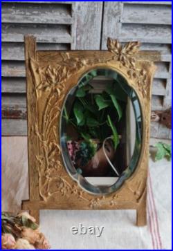 Ancien Miroir A Poser Verre Biseaute Bronze Art Nouveau Signe M. Ringel
