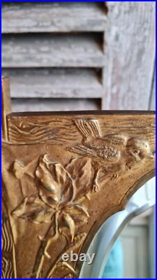 Ancien Miroir A Poser Verre Biseaute Bronze Art Nouveau Signe M. Ringel
