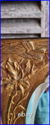 Ancien Miroir A Poser Verre Biseaute Bronze Art Nouveau Signe M. Ringel