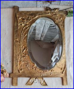 Ancien Miroir A Poser Verre Biseaute Bronze Art Nouveau Signe M. Ringel