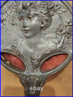 Ancien Miroir Face À Main Psyché Art Nouveau Georges De Feure Signé Mucha 1900