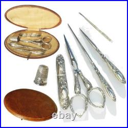 Ancien Necessaire De Couture Argent Massif French Silver Sewing Set Art Nouveau