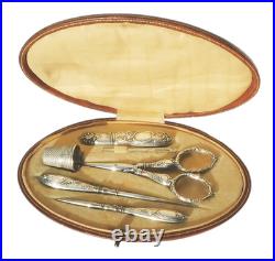 Ancien Necessaire De Couture Argent Massif French Silver Sewing Set Art Nouveau