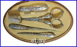 Ancien Necessaire De Couture Argent Massif French Silver Sewing Set Art Nouveau