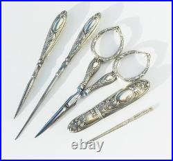Ancien Necessaire De Couture Argent Massif French Silver Sewing Set Art Nouveau