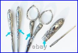 Ancien Necessaire De Couture Argent Massif French Silver Sewing Set Art Nouveau