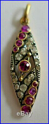Ancien Pendentif Diamants Rubis Or Massif 18k Carats 1900 Epoque Art Nouveau