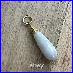 Ancien Pendentif En or Jaune 14k 585 Art Nouveau Art Deco Jade Blanc Asie Chine