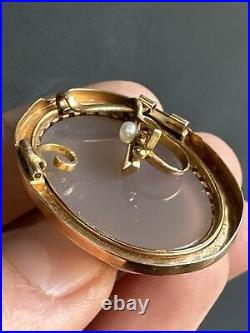 Ancien Pendentif En or Jaune 18k 750 Art Nouveau 1900 camée agate perle