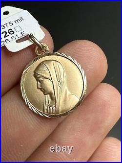 Ancien Pendentif En or Jaune 9k 375 Art Nouveau Médaille Religieuse Vierge