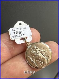 Ancien Pendentif En or Jaune 9k 375 Art Nouveau Médaille Saint Christophe Lycie