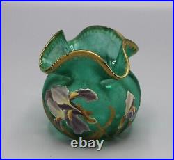 Ancien Petit Vase Boule En Verre Givre Decor Floral Art Nouveau Legras Montjoye