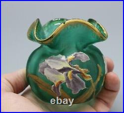 Ancien Petit Vase Boule En Verre Givre Decor Floral Art Nouveau Legras Montjoye