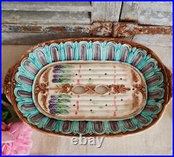 Ancien Plat Asperges Barbotine Art Nouveau