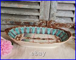 Ancien Plat Asperges Barbotine Art Nouveau