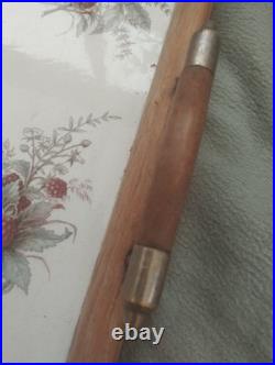 Ancien Plateau De Service Faïence Et Bois Sarreguemines Art Nouveau 1900