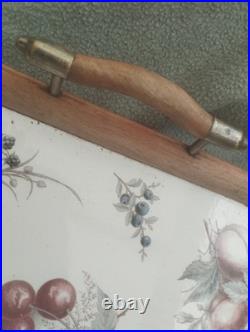 Ancien Plateau De Service Faïence Et Bois Sarreguemines Art Nouveau 1900