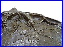 Ancien Plateau Vide Poche Bronze Animalier Lezard Fruit Art Nouveau Jugendstil