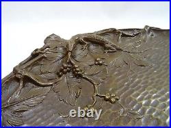 Ancien Plateau Vide Poche Bronze Animalier Lezard Fruit Art Nouveau Jugendstil