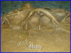 Ancien Plateau Vide Poche Bronze Art Nouveau Jugendstil Lezard Feuille Fruit