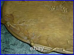 Ancien Plateau Vide Poche Bronze Art Nouveau Jugendstil Lezard Feuille Fruit