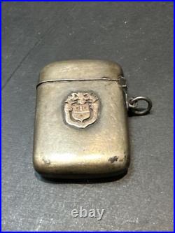 Ancien Pyrogene Box Boite A Alumette Argent Massif Art Nouveau emailler trefles