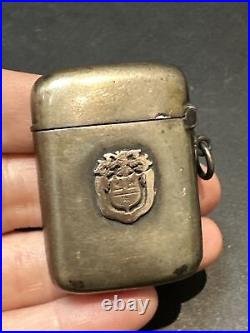 Ancien Pyrogene Box Boite A Alumette Argent Massif Art Nouveau emailler trefles