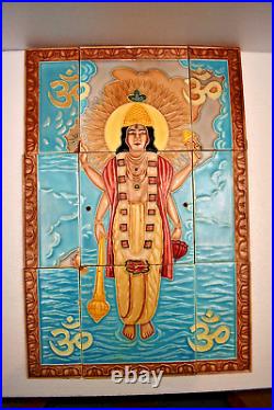Ancien Saji Japon Carreau Art Nouveau Vishnu Panneau Ensemble De 9 Réaffecté Ancien Saji Japon Carreau Art Nouveau Vishnu Panneau Ensemble De 9 Réaffecté