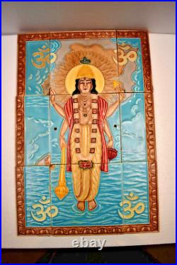 Ancien Saji Japon Carreau Art Nouveau Vishnu Panneau Ensemble De 9 Réaffecté Ancien Saji Japon Carreau Art Nouveau Vishnu Panneau Ensemble De 9 Réaffecté