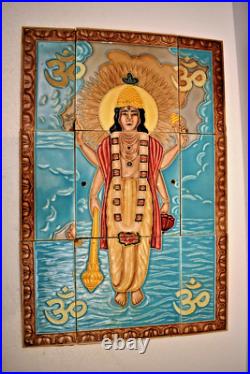Ancien Saji Japon Carreau Art Nouveau Vishnu Panneau Ensemble De 9 Réaffecté Ancien Saji Japon Carreau Art Nouveau Vishnu Panneau Ensemble De 9 Réaffecté