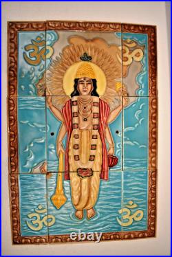 Ancien Saji Japon Carreau Art Nouveau Vishnu Panneau Ensemble De 9 Réaffecté Ancien Saji Japon Carreau Art Nouveau Vishnu Panneau Ensemble De 9 Réaffecté