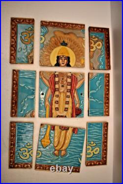 Ancien Saji Japon Carreau Art Nouveau Vishnu Panneau Ensemble De 9 Réaffecté Ancien Saji Japon Carreau Art Nouveau Vishnu Panneau Ensemble De 9 Réaffecté