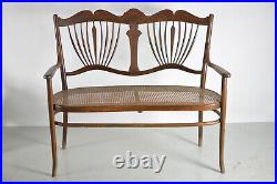 Ancien Salon De Jardin Art Nouveau Bois Fauteuil Banquette Cannée Fischel Thonet