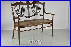 Ancien Salon De Jardin Art Nouveau Bois Fauteuil Banquette Cannée Fischel Thonet