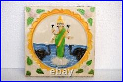 Ancien Sarasvati Ravi Varma Carreau Art Nouveau Majolique Ceramic Porcelain Inde