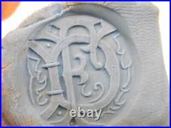 Ancien Sceau Cachet Bronze Massif Dore Art Nouveau Tampon Cire Monogramme Seal