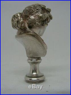 Ancien Sceau Cachet En Bronze Argente Art Nouveau Xixeme Femme Fleurs