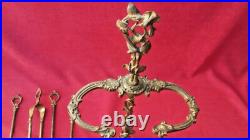 Ancien Serviteur De Cheminée Style Epoque Art Nouveau Complet Bronze Laiton Ancien Serviteur De Cheminée Style Epoque Art Nouveau Complet Bronze Laiton