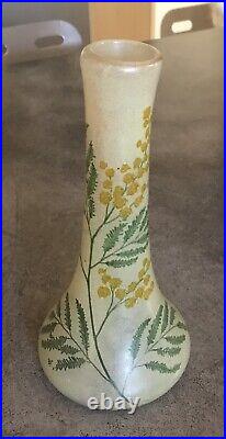 Ancien VASE Soliflore En Verre Soufflé, Décor Floral Période Art Nouveau -18,5cm