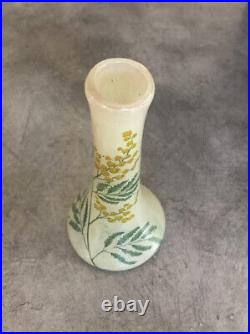 Ancien VASE Soliflore En Verre Soufflé, Décor Floral Période Art Nouveau -18,5cm