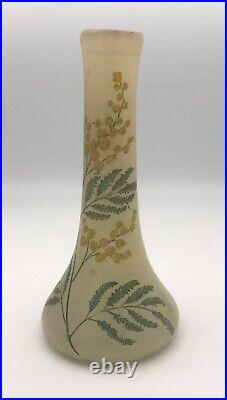 Ancien VASE Soliflore En Verre Soufflé, Décor Floral Période Art Nouveau -18,5cm