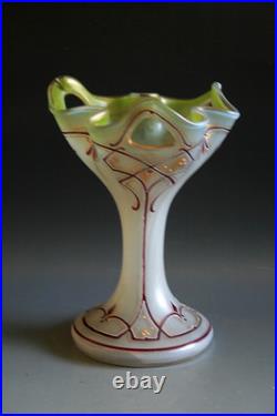 Ancien Vase Art Nouveau En Verre Émaillé Irisé Circa 1900