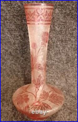 Ancien Vase Baccarat Églantier Rose Dégagé à L'acide Circa 1900 Art Nouveau