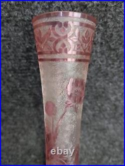 Ancien Vase Baccarat Églantier Rose Dégagé à L'acide Circa 1900 Art Nouveau